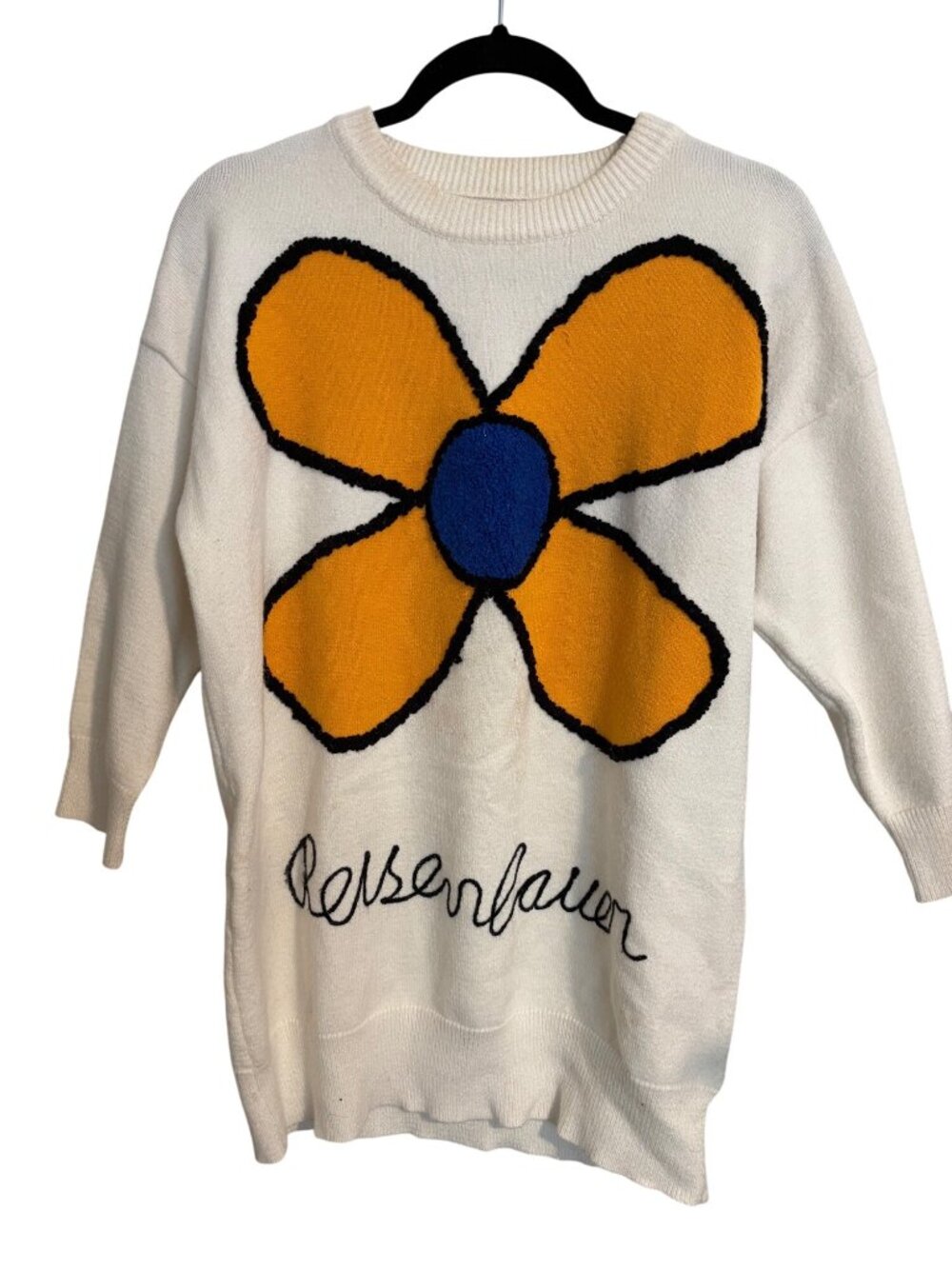 Christopher Kane Oversized White Sweater With Bold Flower Print & Embroidered